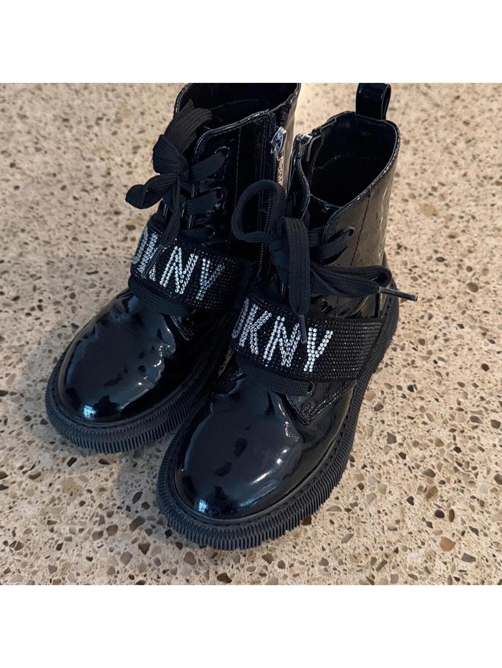DKNY Girls Black Ava Roma Boot Rhinestones size 12